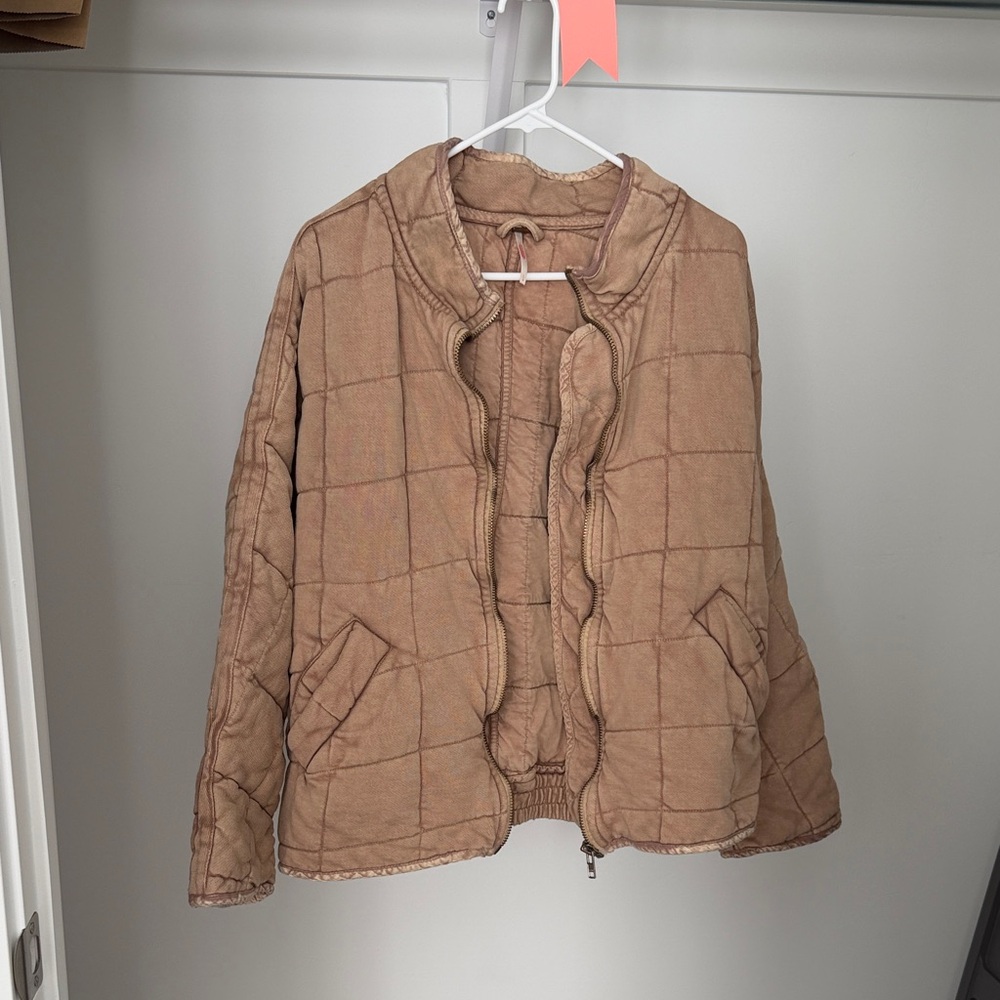 Free People Quilted Puffer Jacket in Light Brown